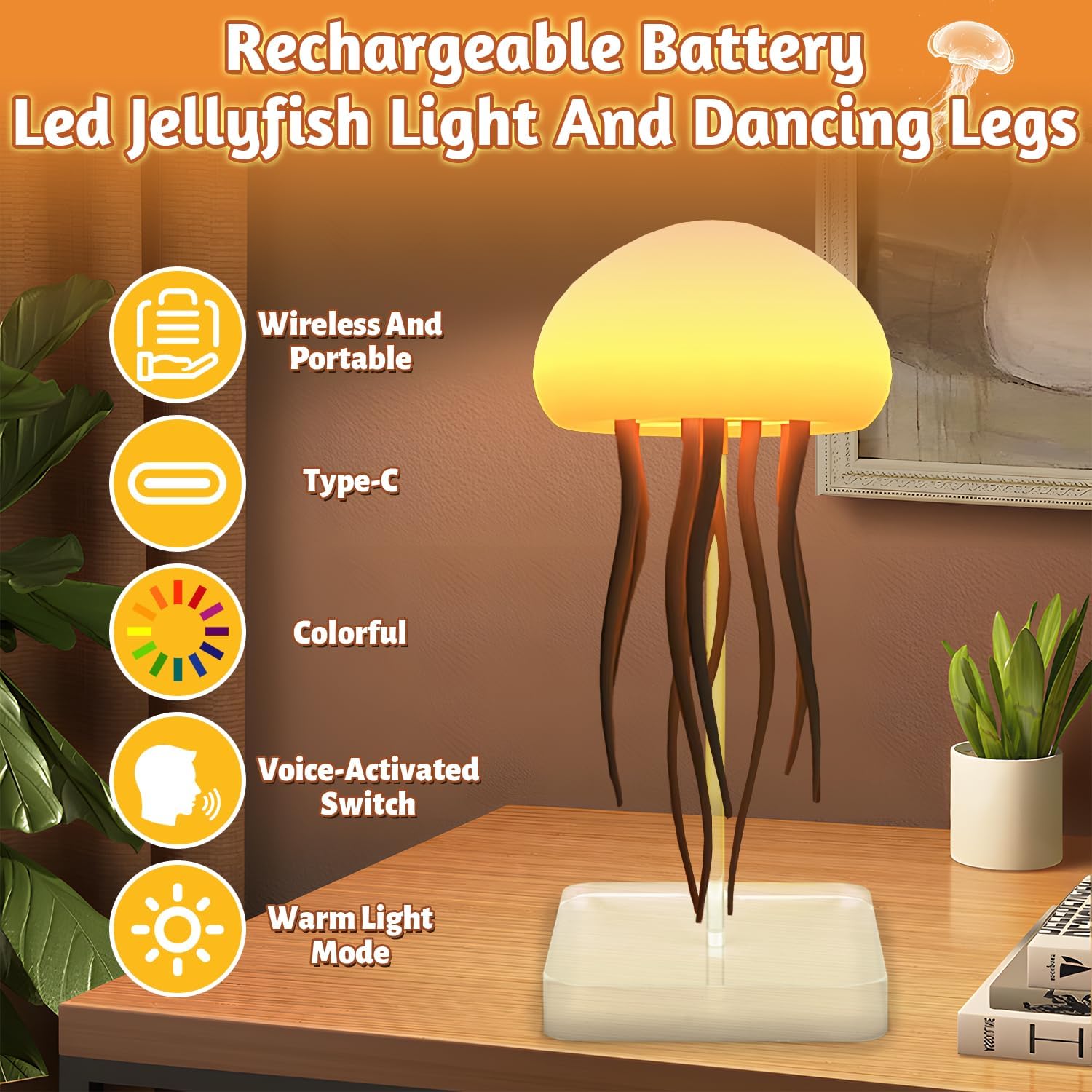 Jellyfish bedside lamp with RGB gradient and animated tentacles