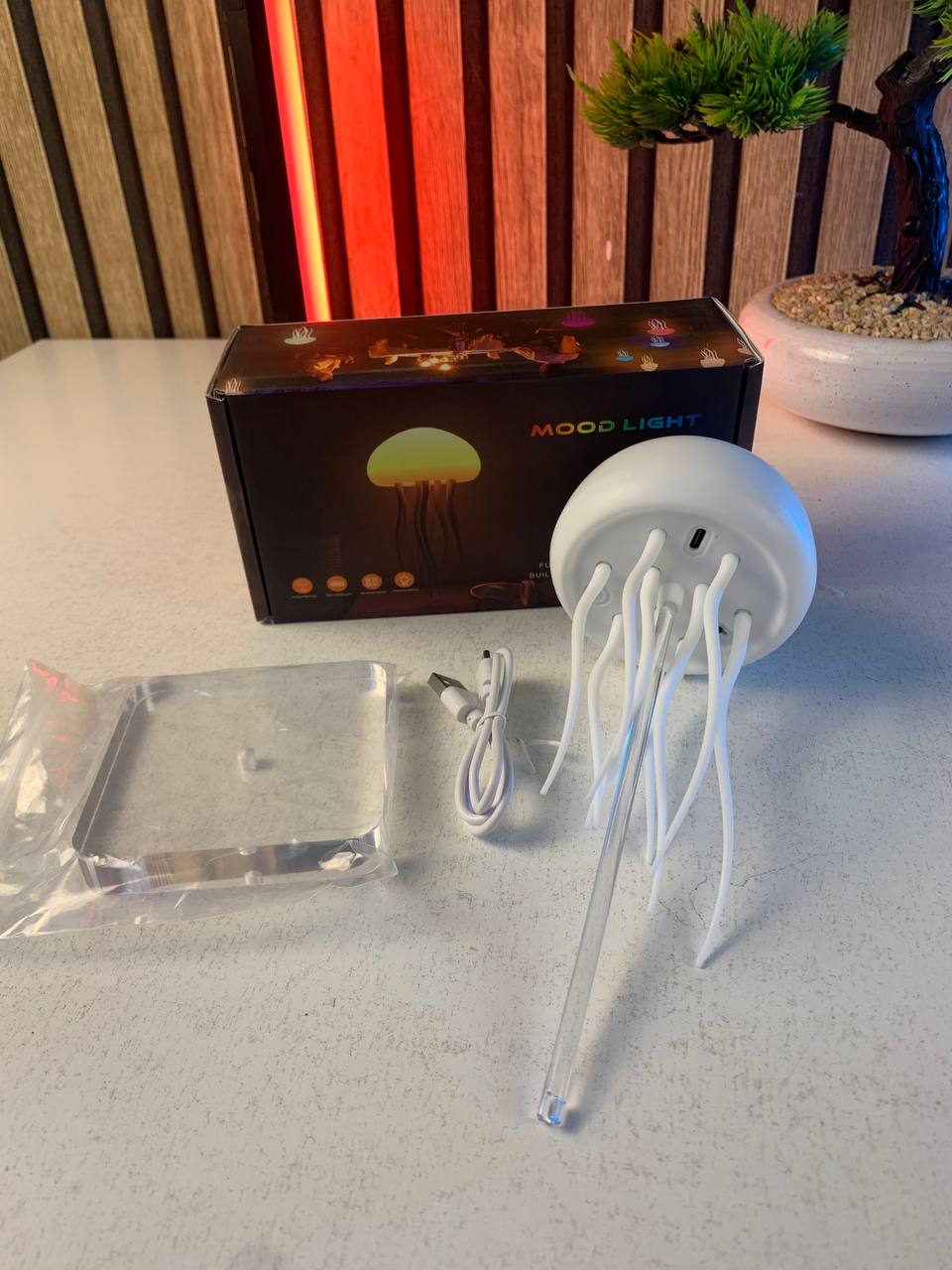 Jellyfish bedside lamp with RGB gradient and animated tentacles