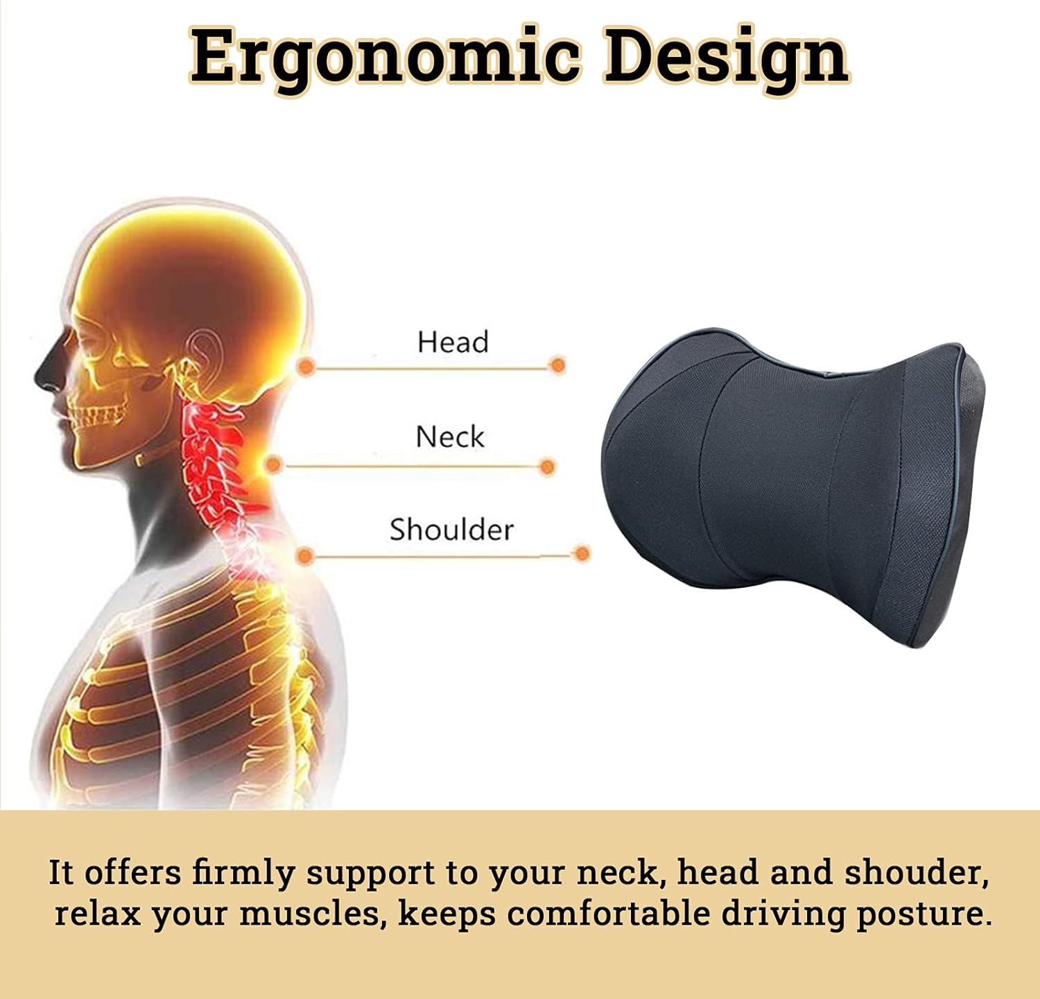 Oreiller cervical de voiture en mousse à mémoire de forme