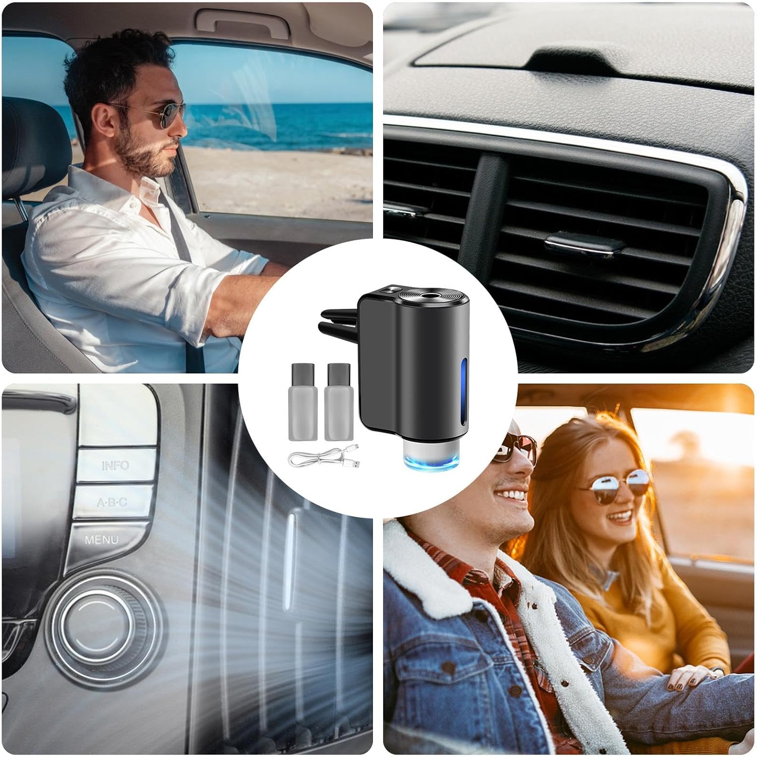Smart car air vent oil diffuser with 3 refills