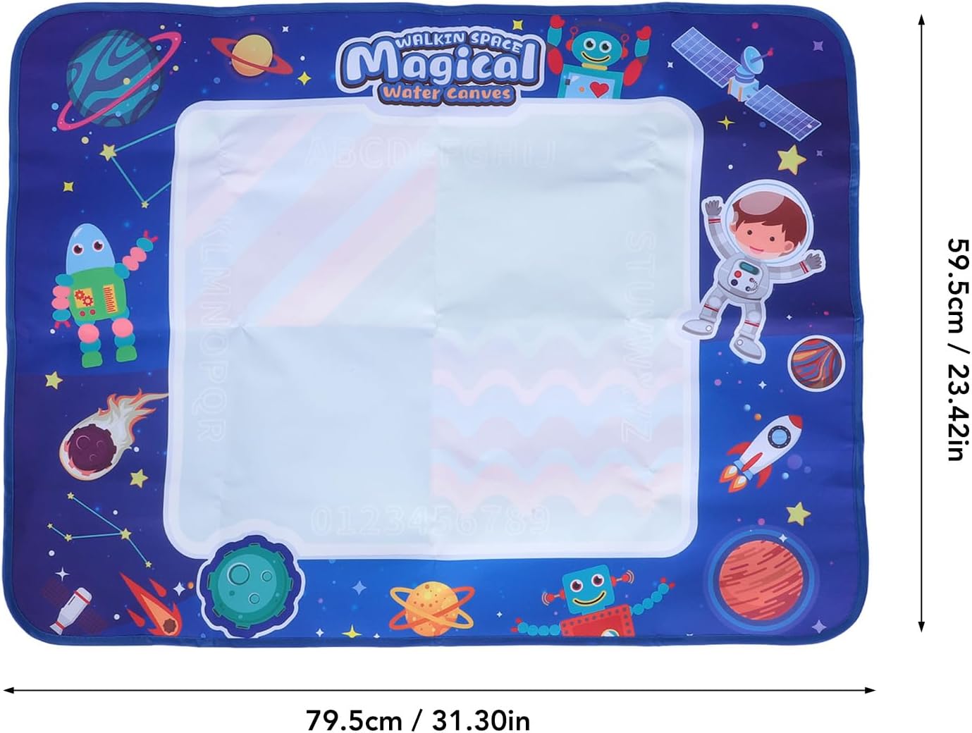 Reusable and washable water coloring mat for kids with alphanumeric practice area