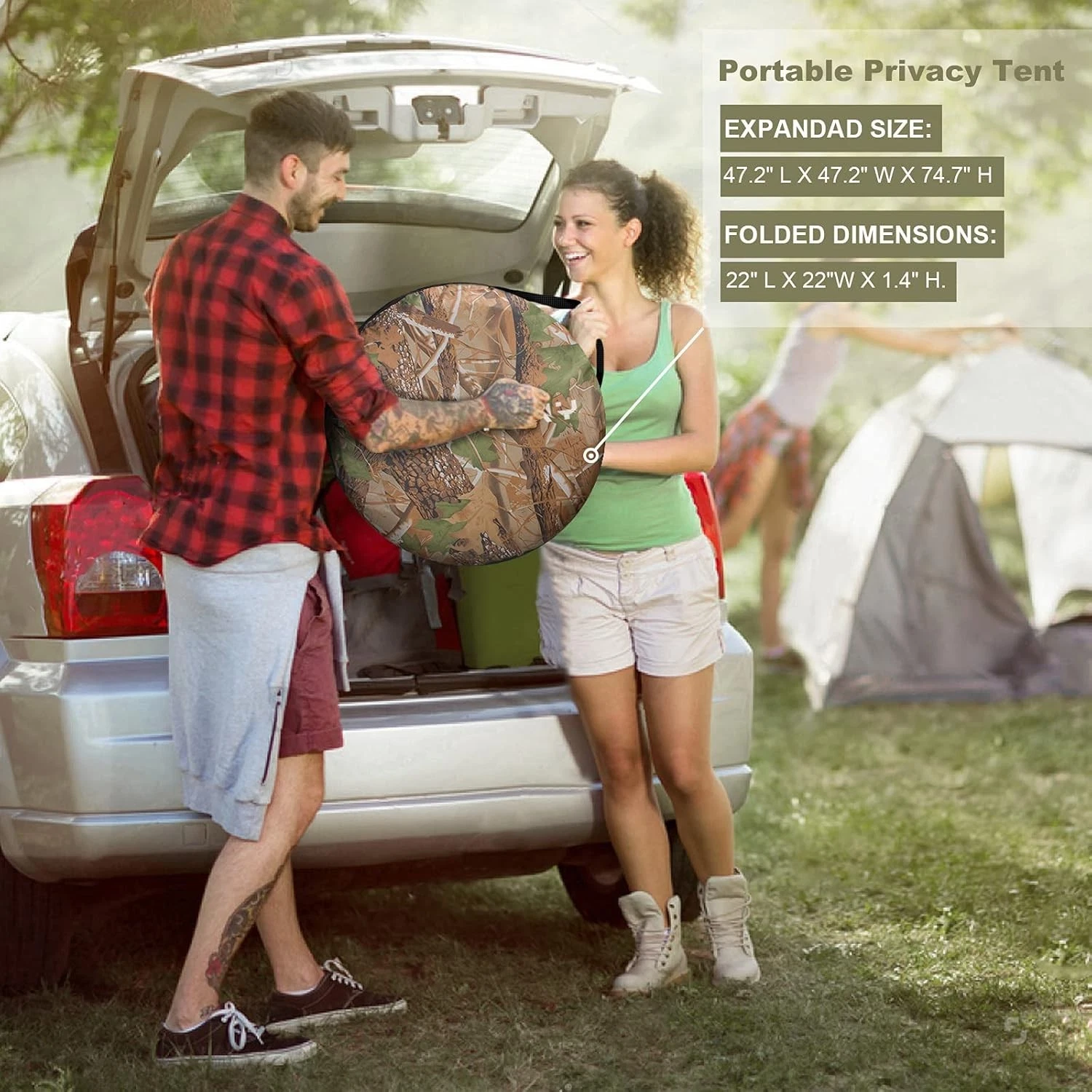 Foldable changing tent, UPF 50+ protection and waterproof, 120x120x190 cm, camouflage