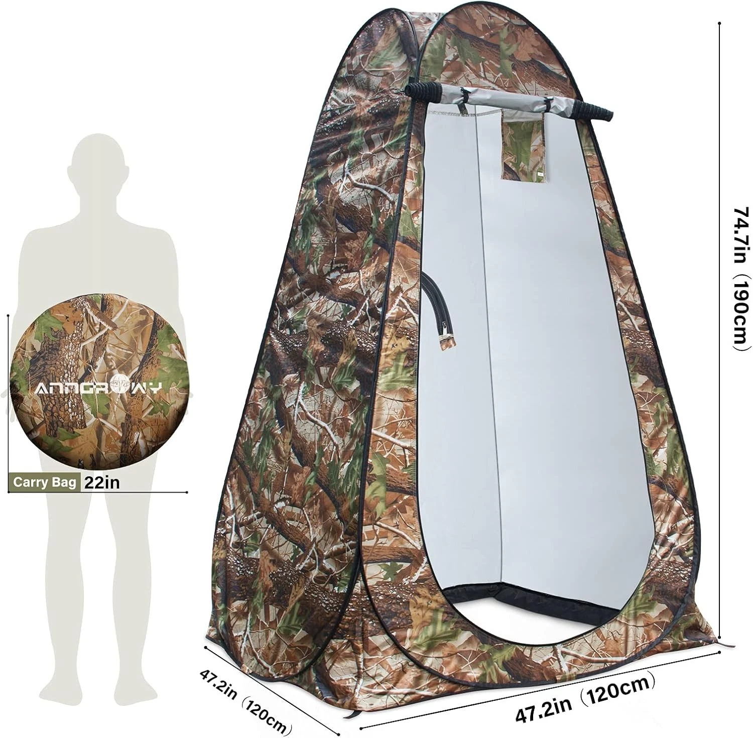 Foldable changing tent, UPF 50+ protection and waterproof, 120x120x190 cm, camouflage