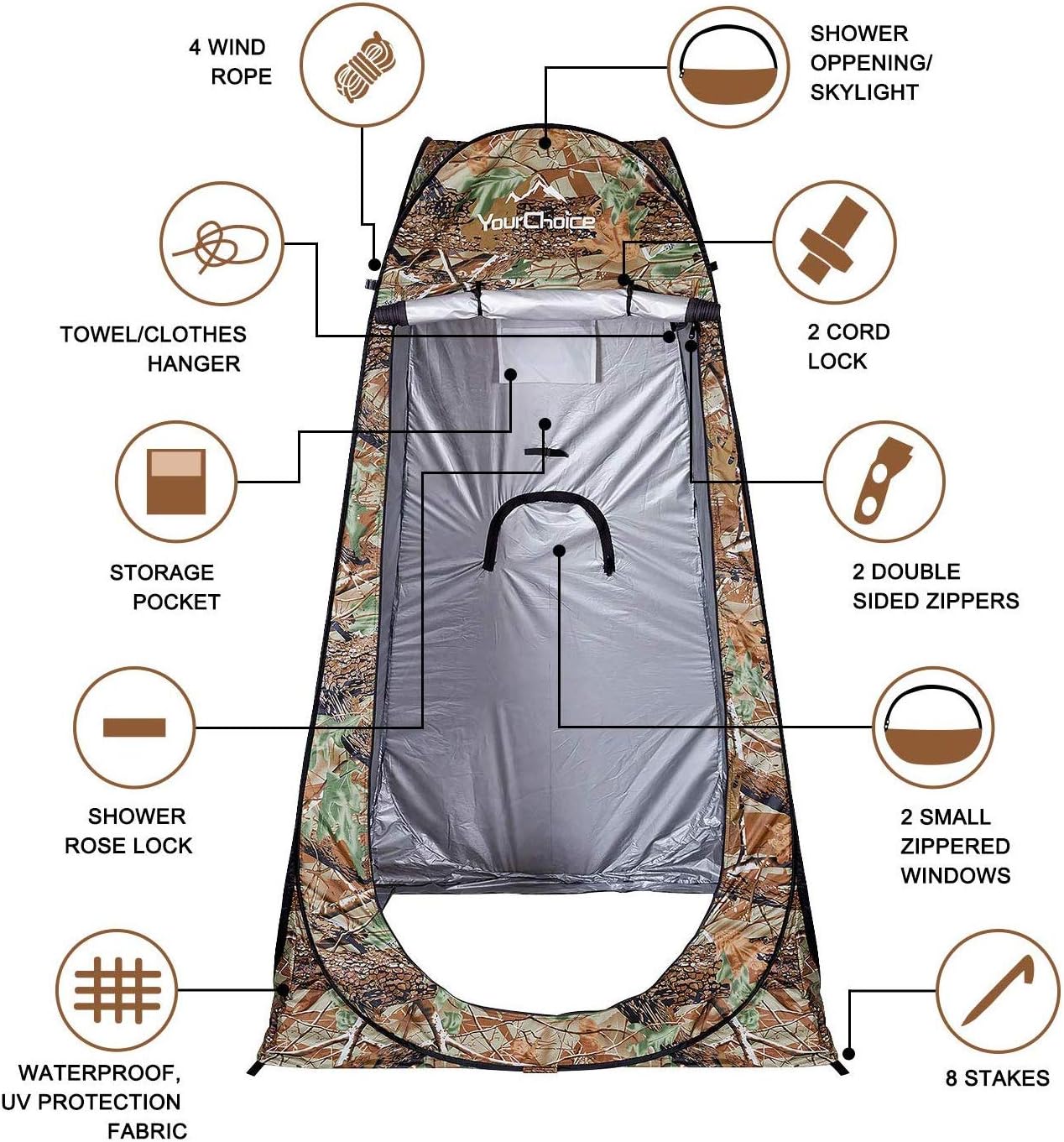 Foldable changing tent, UPF 50+ protection and waterproof, 120x120x190 cm, camouflage