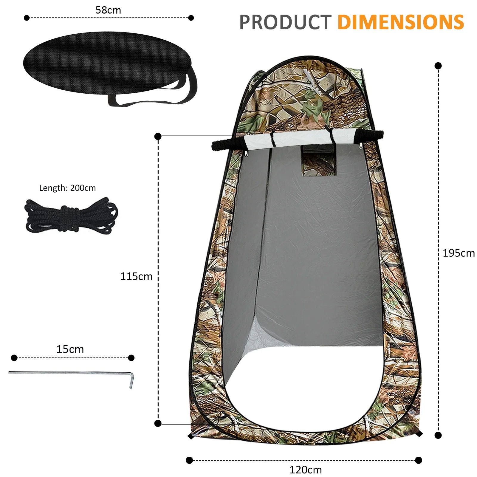 Foldable changing tent, UPF 50+ protection and waterproof, 120x120x190 cm, camouflage