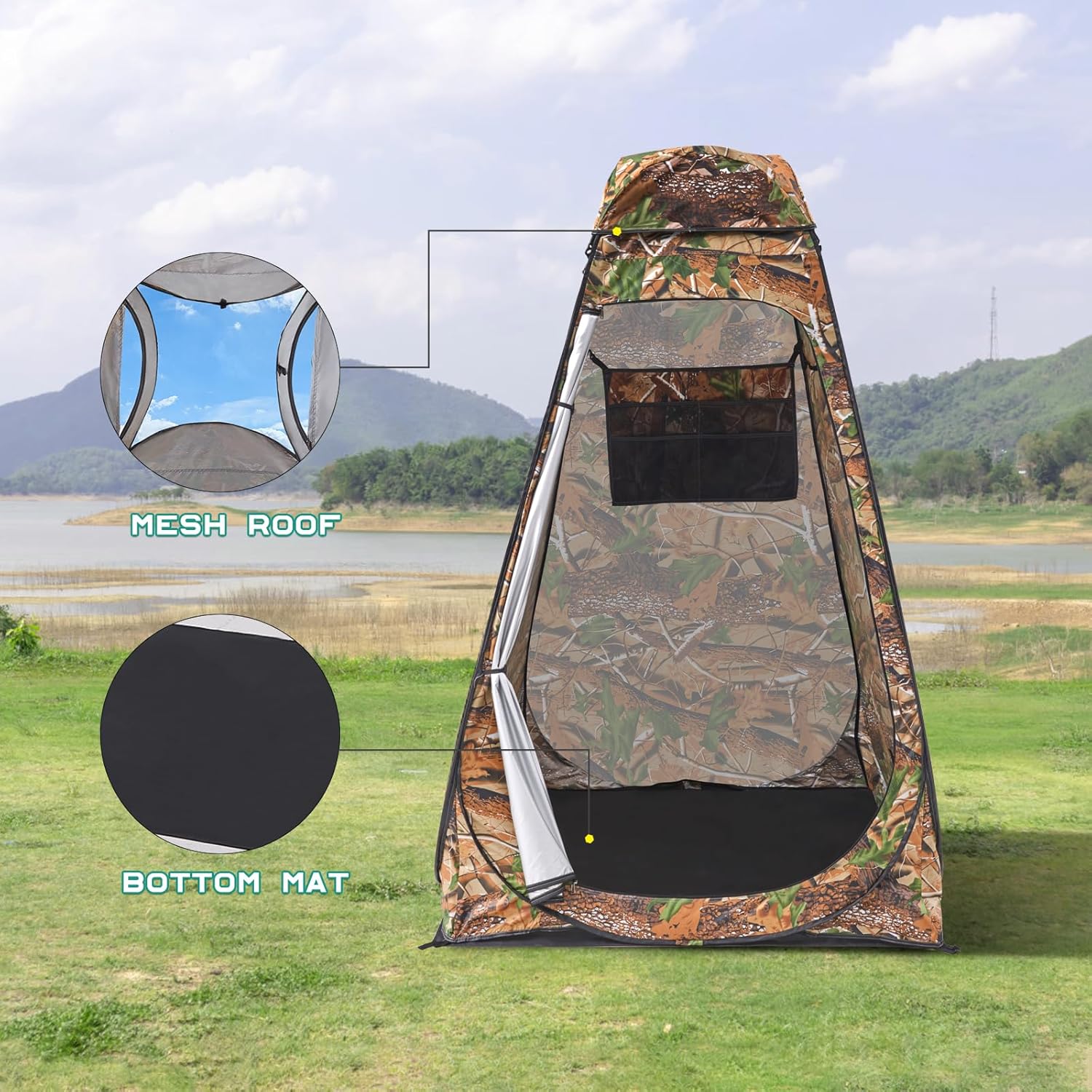 Foldable changing tent, UPF 50+ protection and waterproof, 120x120x190 cm, camouflage