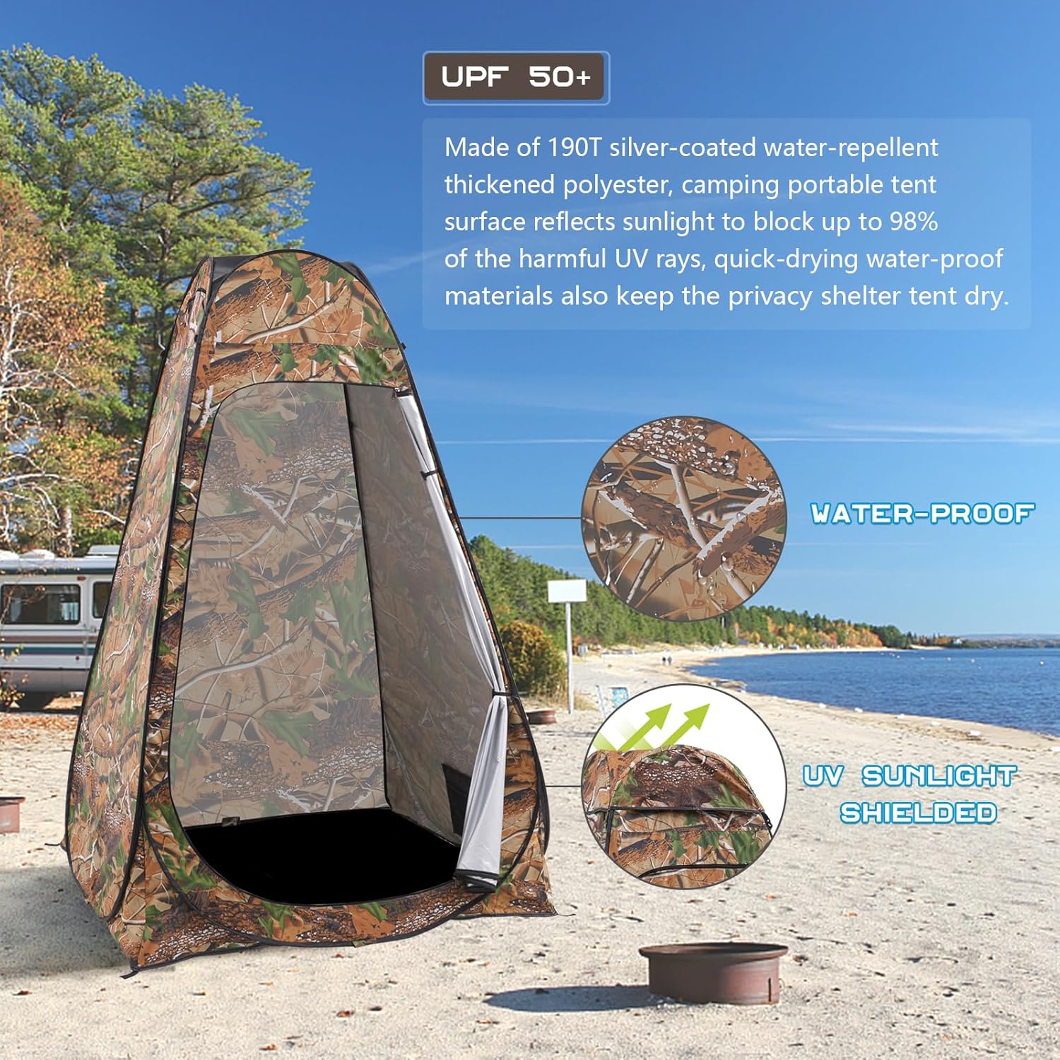 Foldable changing tent, UPF 50+ protection and waterproof, 120x120x190 cm, camouflage