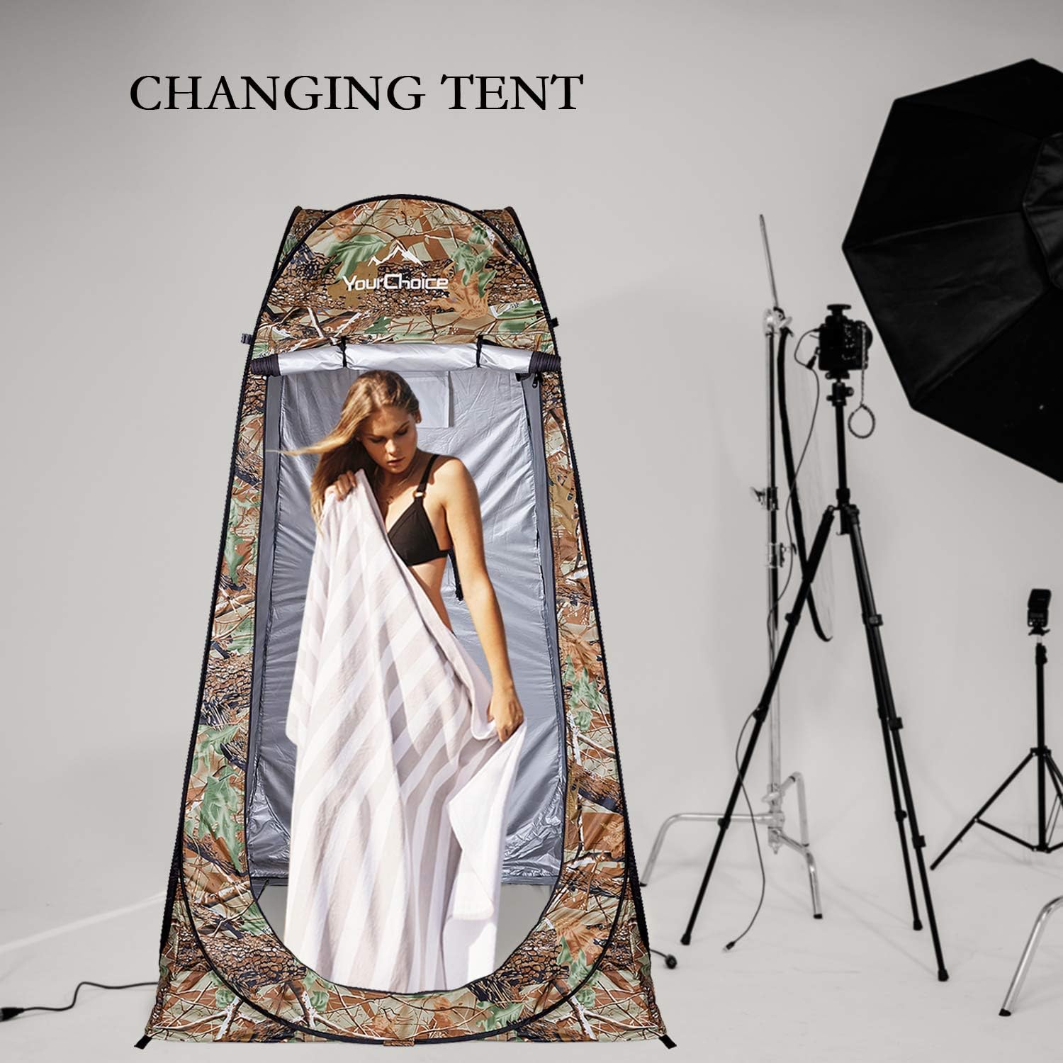 Foldable changing tent, UPF 50+ protection and waterproof, 120x120x190 cm, camouflage