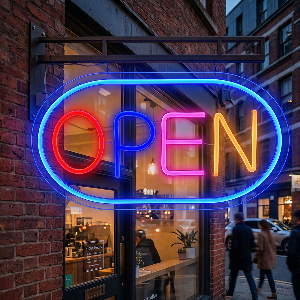 لوحة نيون LED مضيئة بكلمة Open