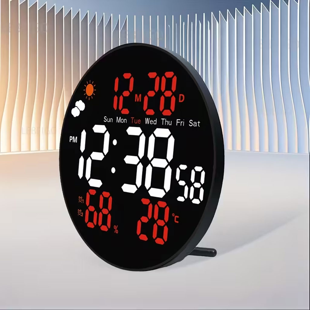 ساعة حائط رقمية دائرية LED طراز DS-3853L مع جهاز تحكم