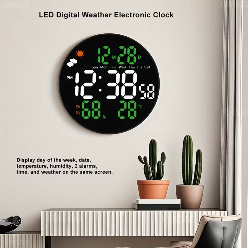 ساعة حائط رقمية دائرية LED طراز DS-3853L مع جهاز تحكم