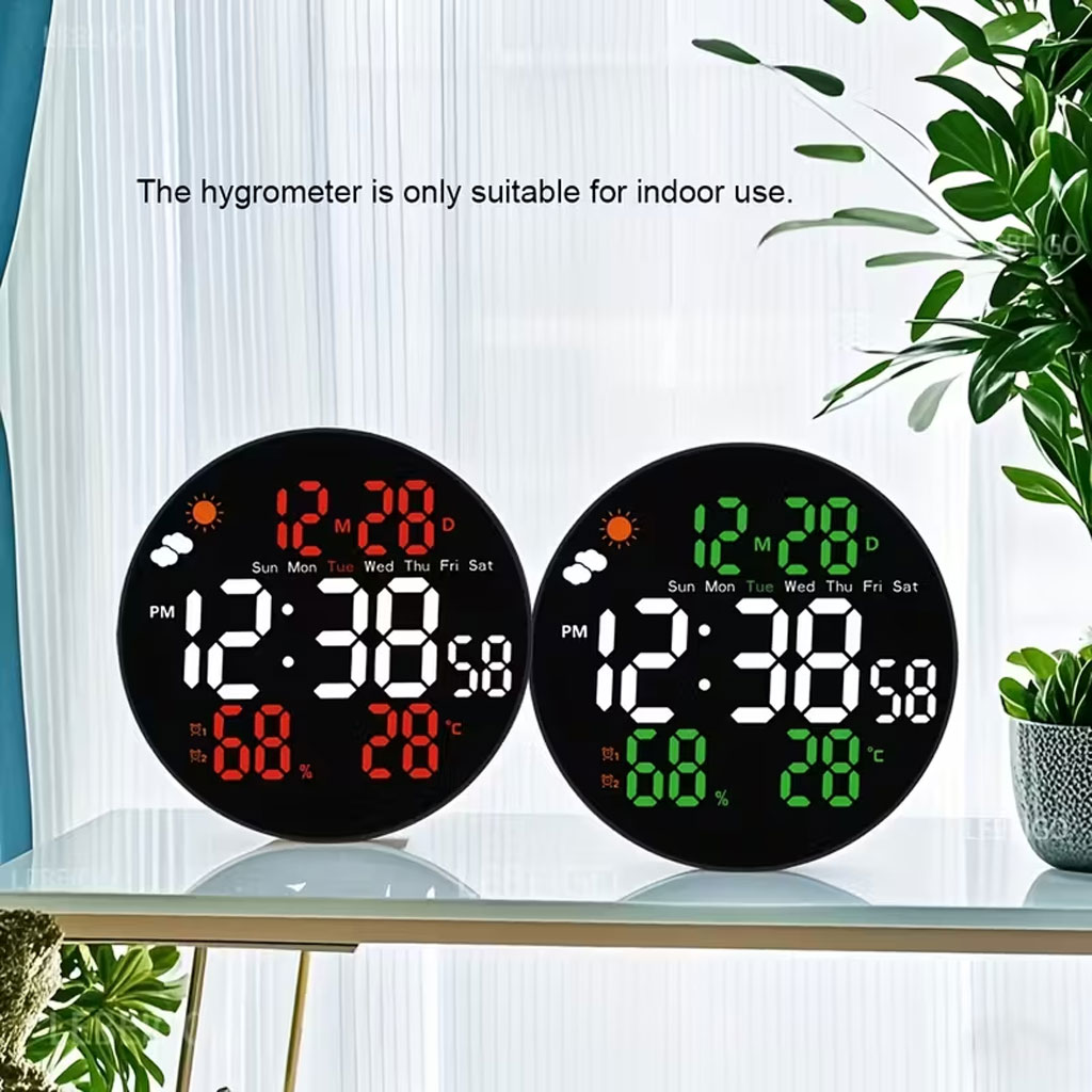 ساعة حائط رقمية دائرية LED طراز DS-3853L مع جهاز تحكم