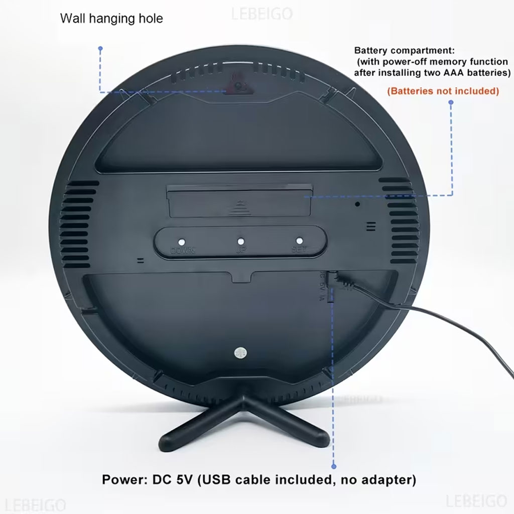 ساعة حائط رقمية دائرية LED طراز DS-3853L مع جهاز تحكم