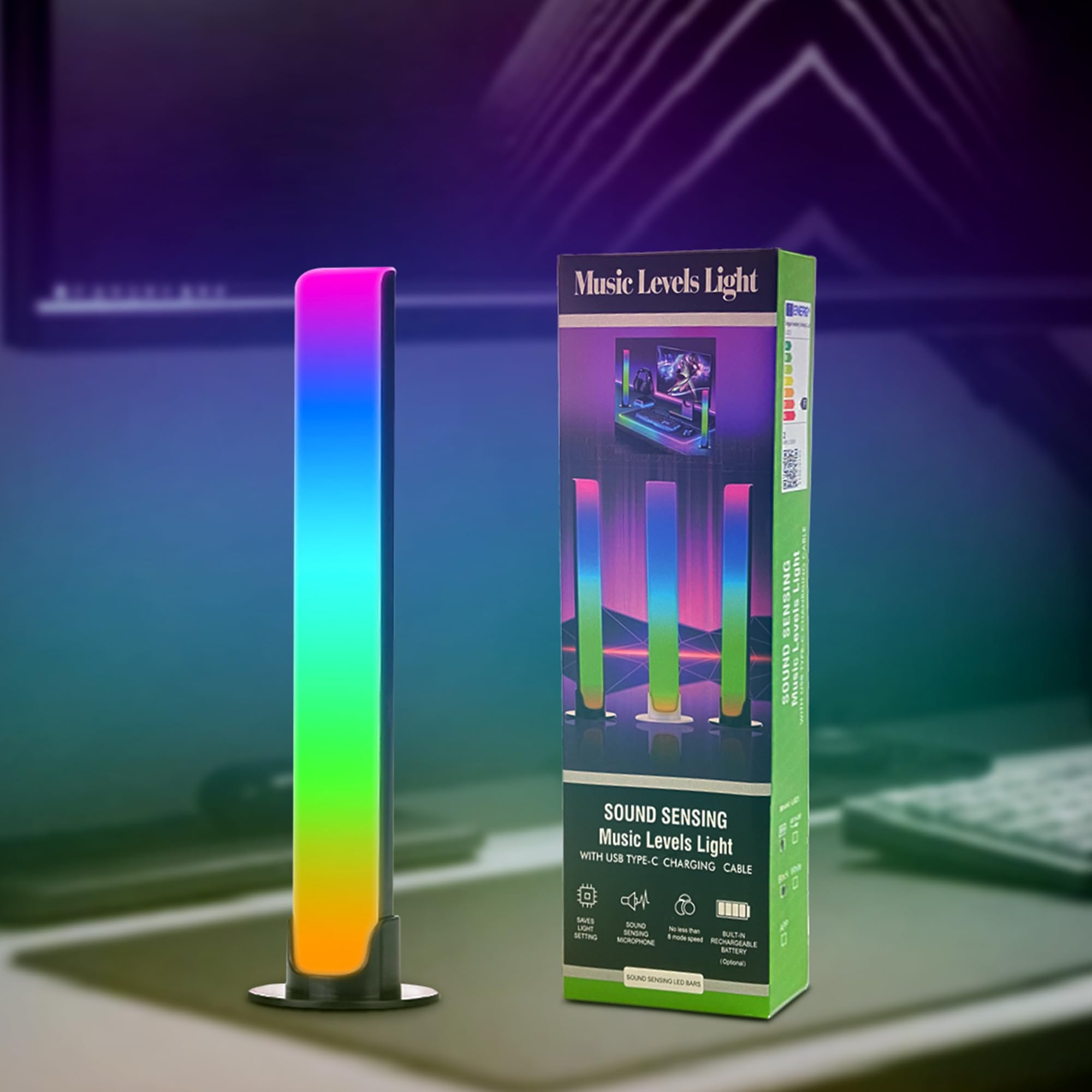 شريط إضاءة LED RGB متزامن مع الموسيقى، قطعتان، 8 أوضاع