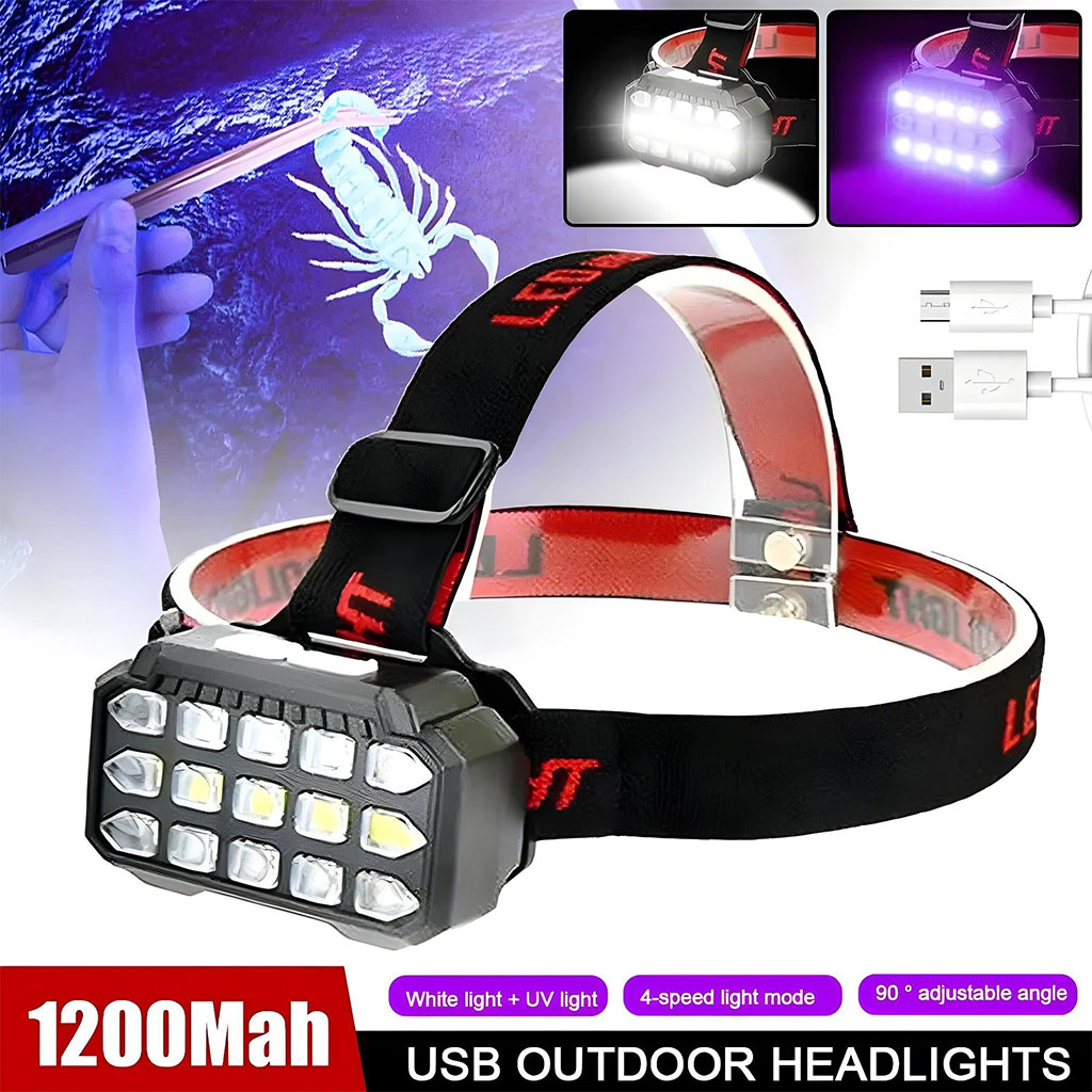 مصباح رأس LED قابل للشحن مع إضاءة UV موديل SQ-818-UV