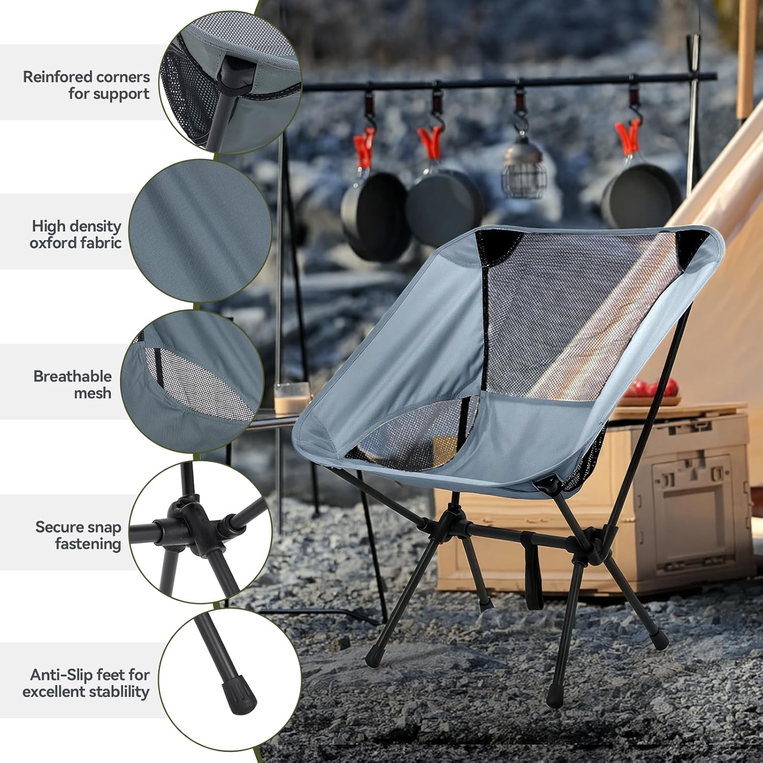 Ultra-lightweight folding camping chair with pouch