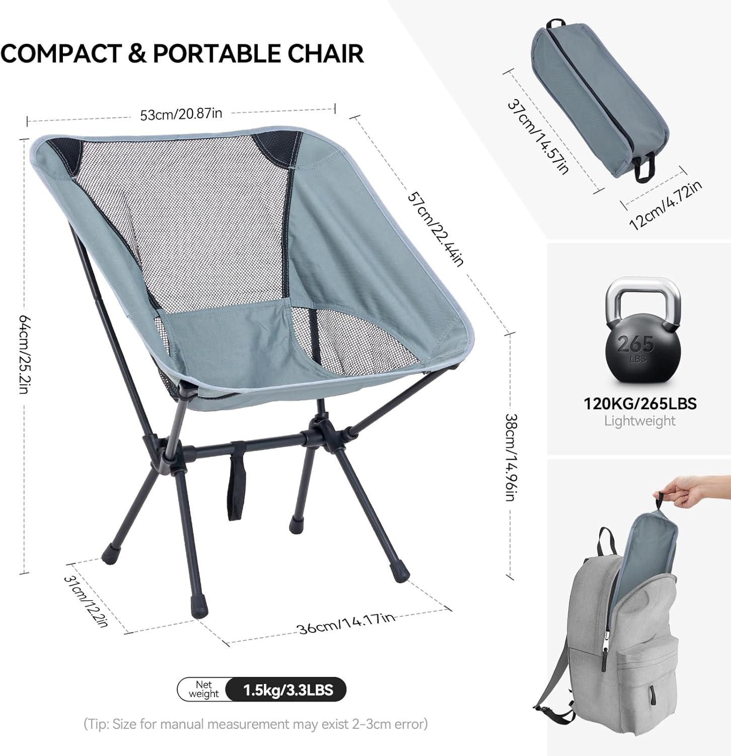 Ultra-lightweight folding camping chair with pouch
