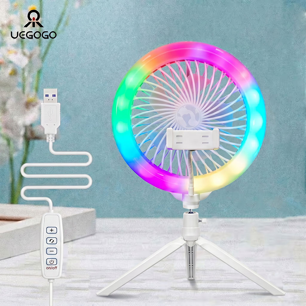 مصباح حلقة LED RGB مع مروحة وحامل مرن