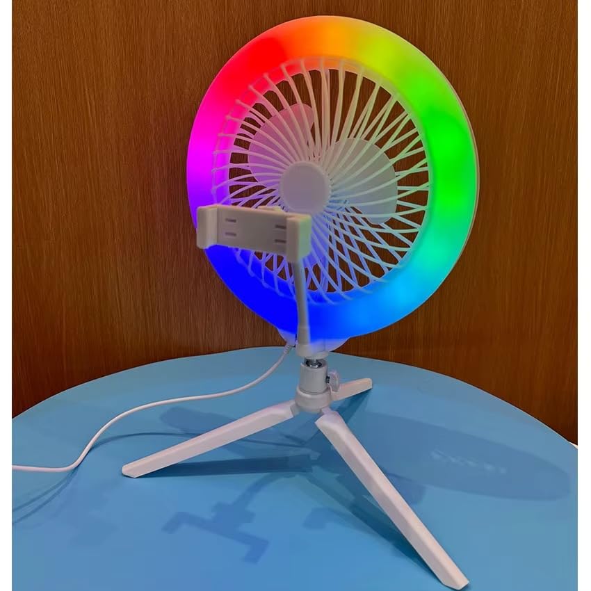 مصباح حلقة LED RGB مع مروحة وحامل مرن