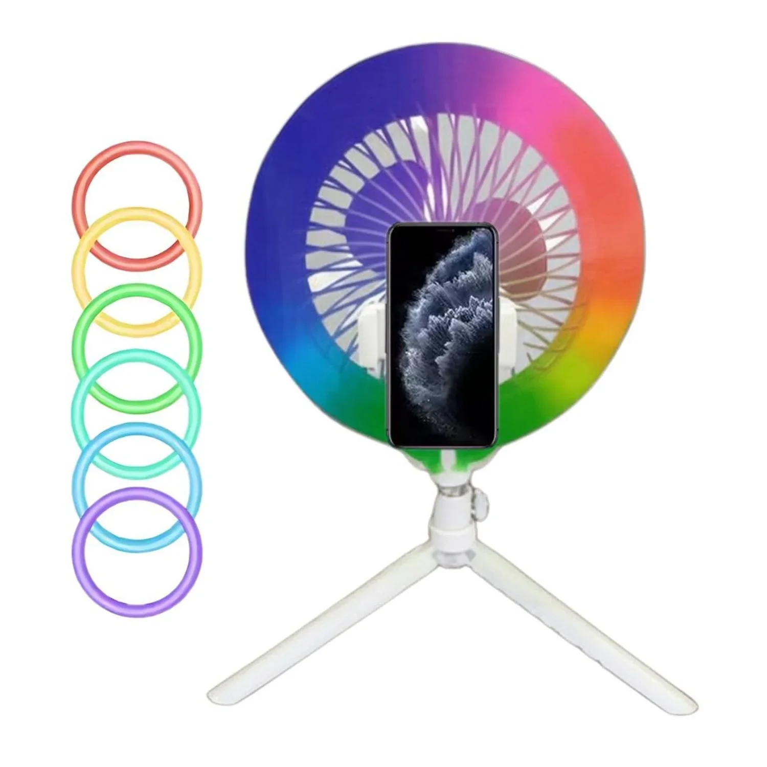 مصباح حلقة LED RGB مع مروحة وحامل مرن