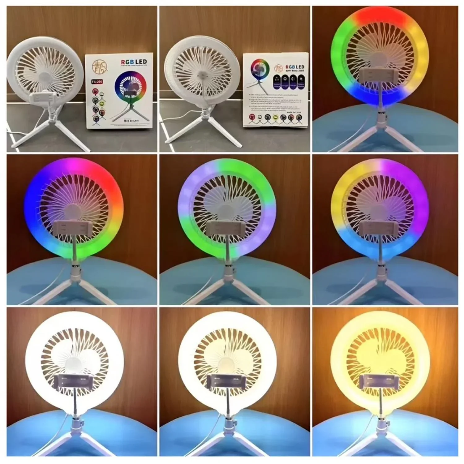 مصباح حلقة LED RGB مع مروحة وحامل مرن