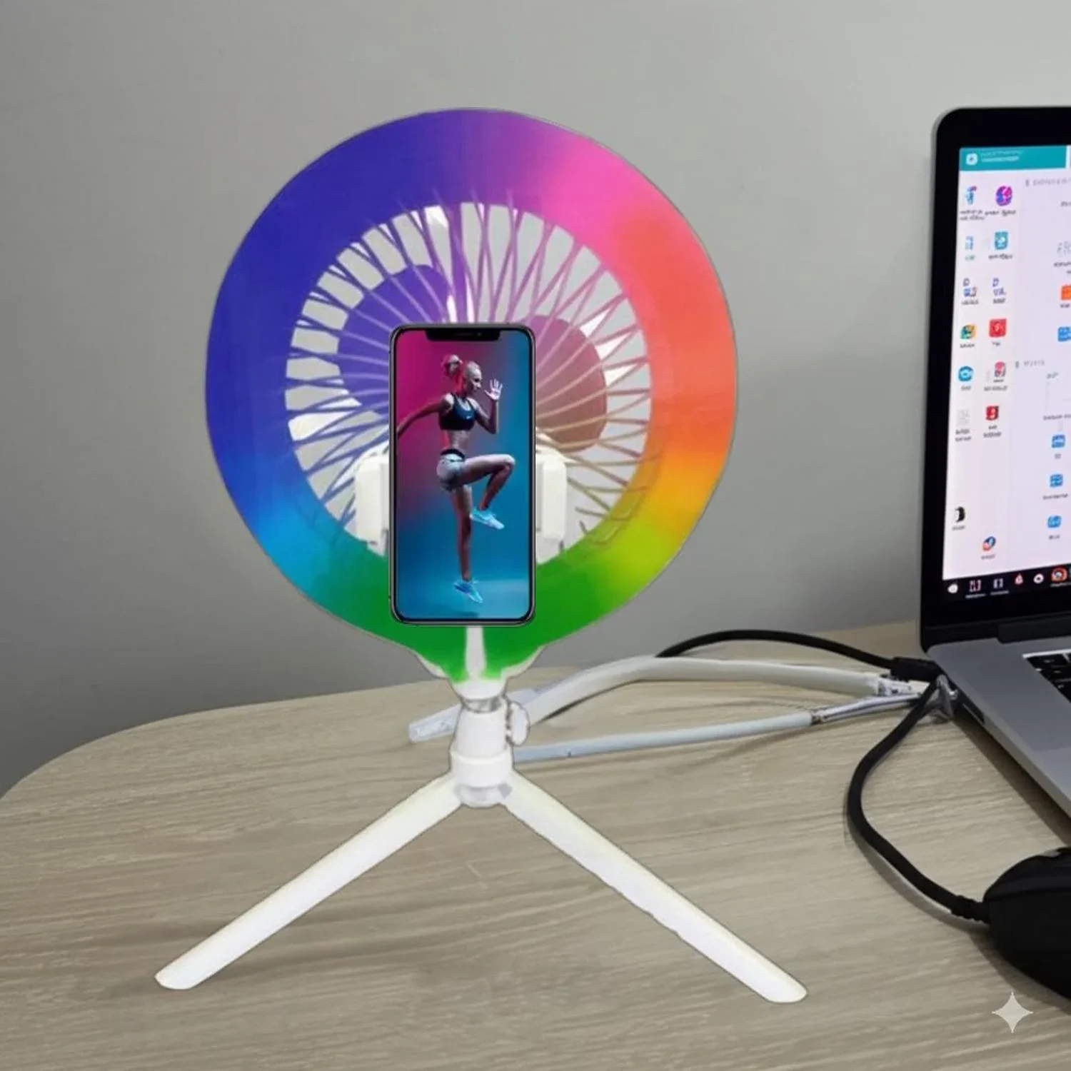 مصباح حلقة LED RGB مع مروحة وحامل مرن
