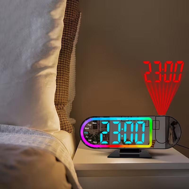 DS-3827LP Digital Alarm Clock with LED Projection and RGB Mirror