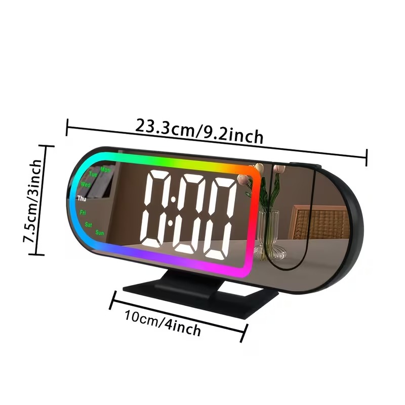 DS-3827LP Digital Alarm Clock with LED Projection and RGB Mirror