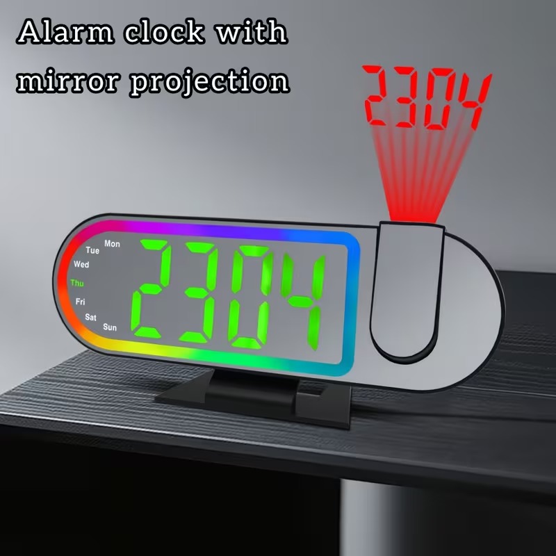 DS-3827LP Digital Alarm Clock with LED Projection and RGB Mirror