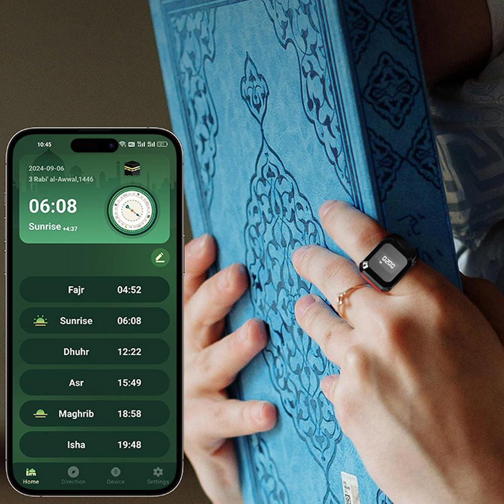 خاتم التسبيح الذكي بشاشة OLED واتصال بلوتوث