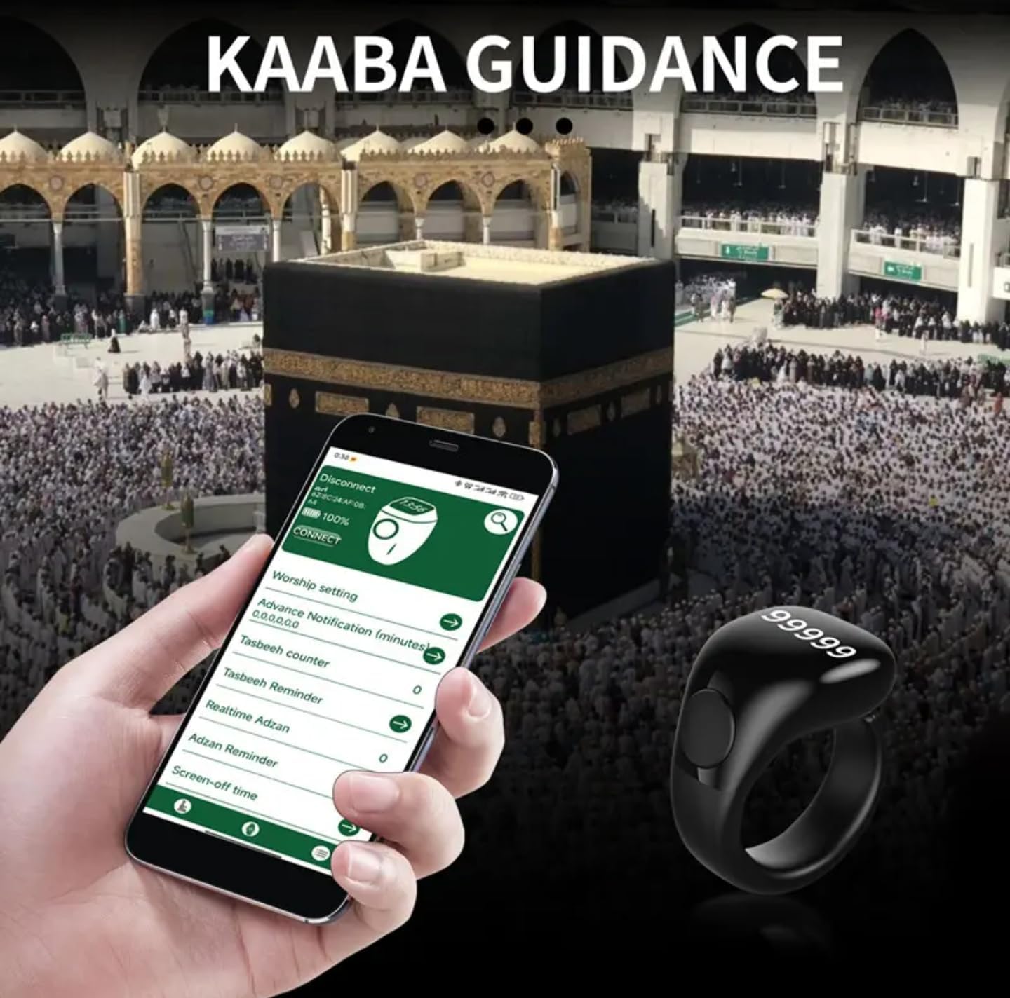 خاتم التسبيح الذكي iTasbih Salam+ مقاوم للماء مع شاشة OLED
