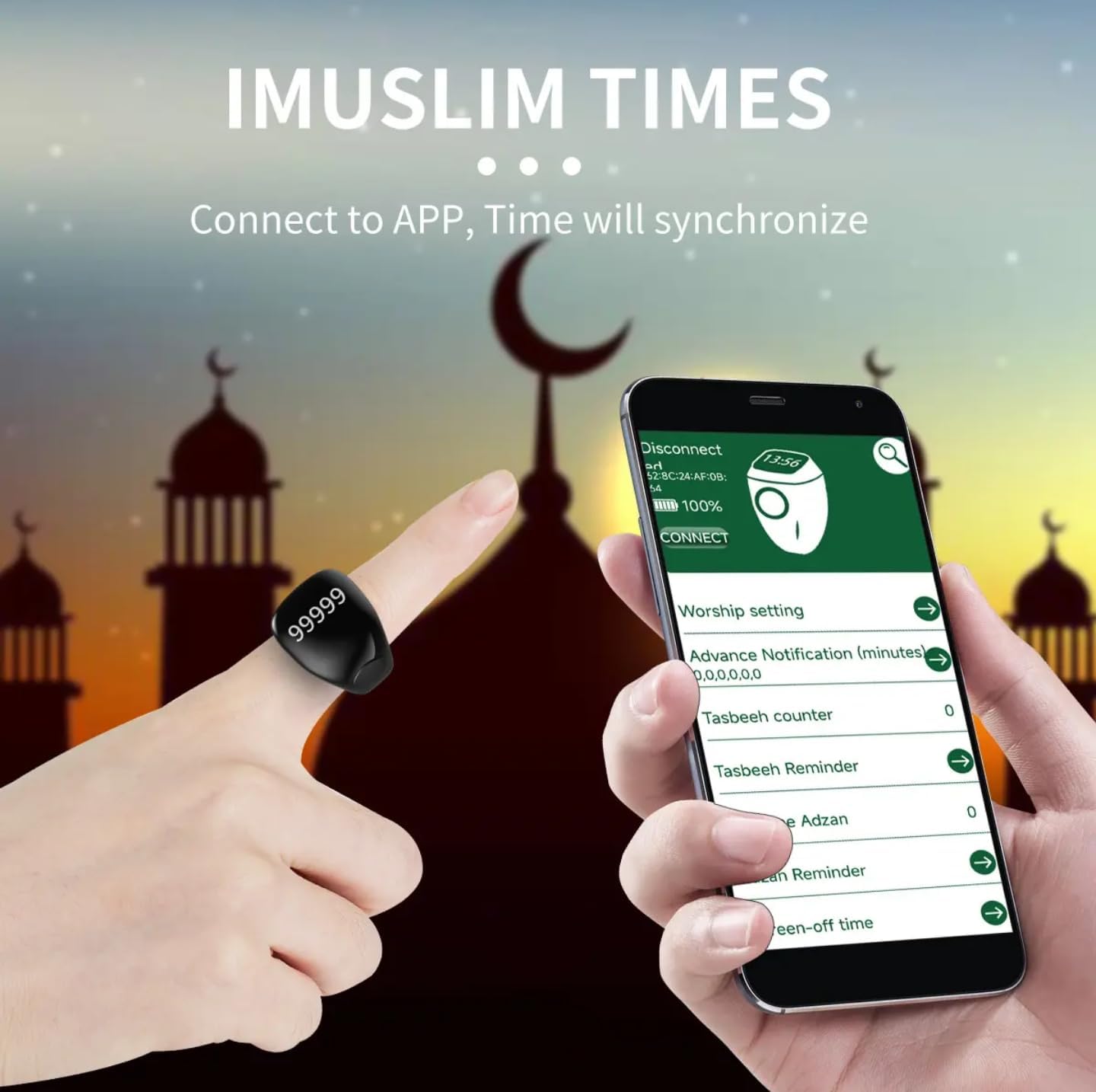 خاتم التسبيح الذكي iTasbih Salam+ مقاوم للماء مع شاشة OLED
