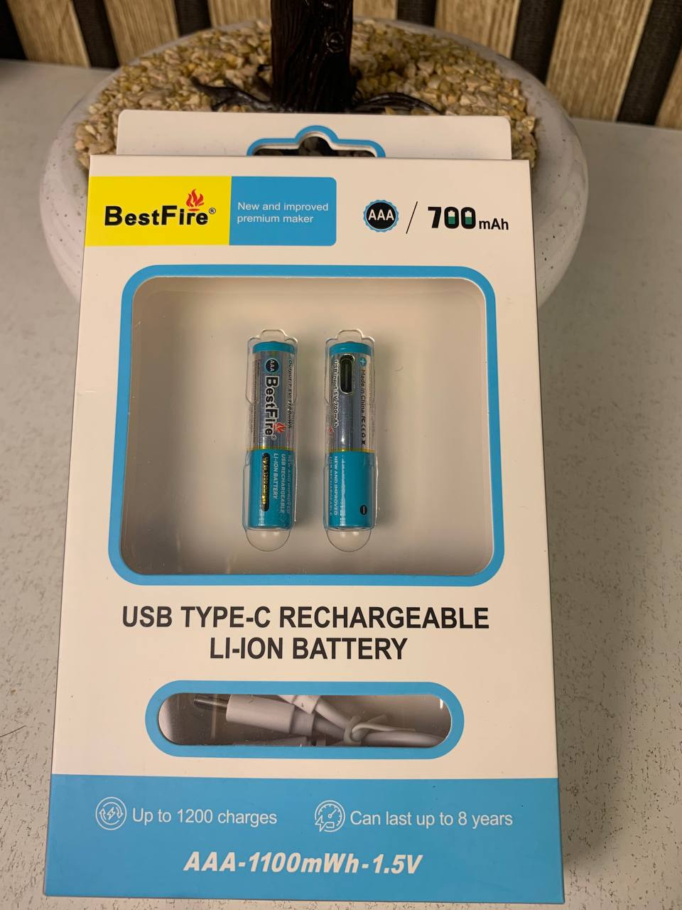 بطارية ليثيوم قابلة لإعادة الشحن BestFire AAA 700mWh بمنفذ USB-C