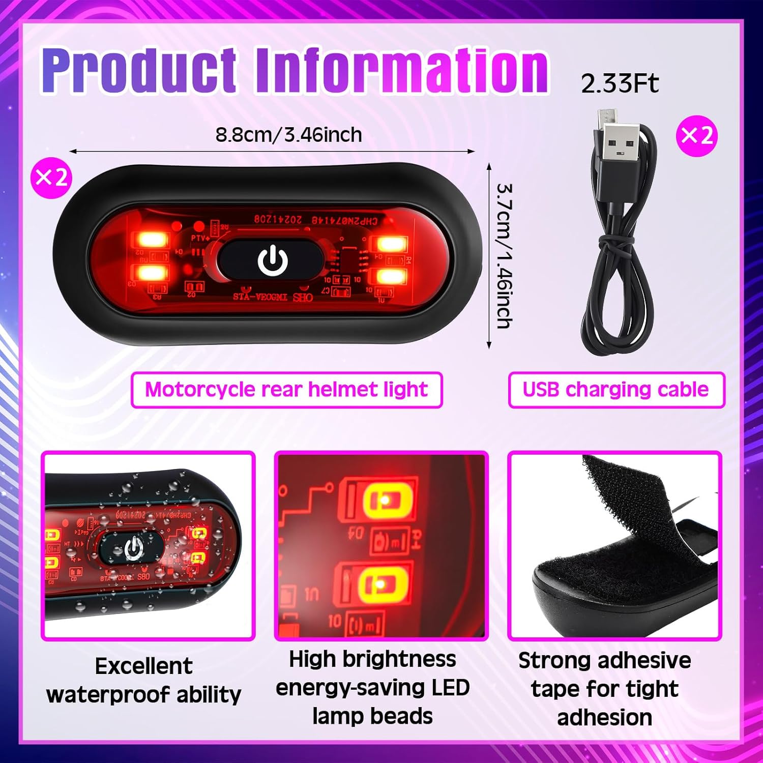 مصباح خلفي ذكي LED للخوذة