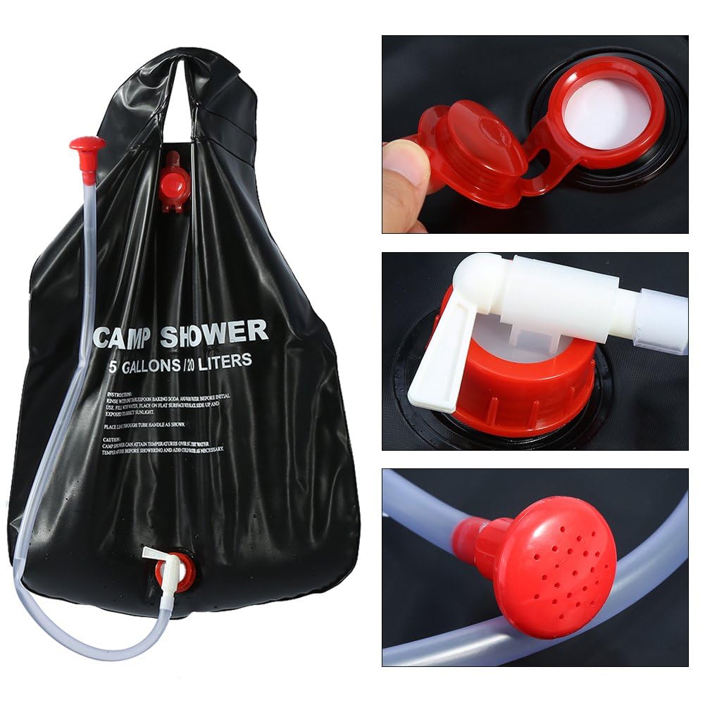 Sac de douche solaire portable 20L avec pommeau interchangeable