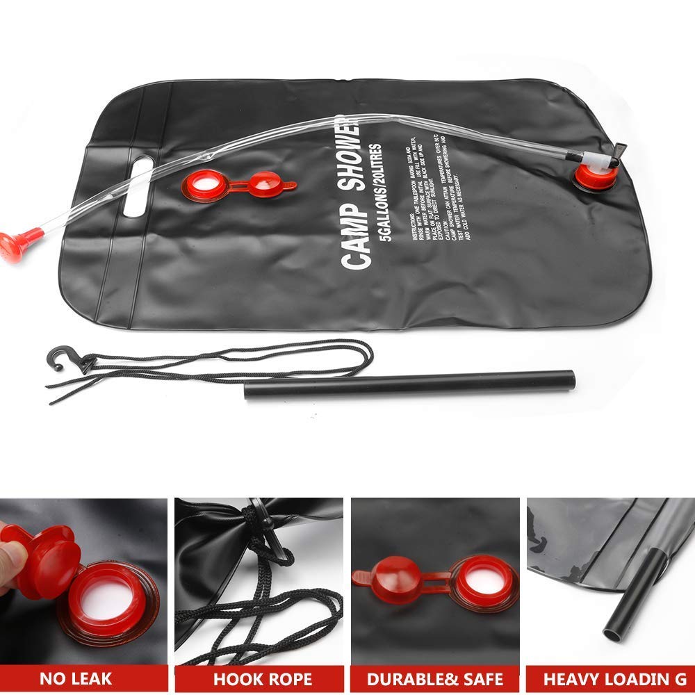 Sac de douche solaire portable 20L avec pommeau interchangeable