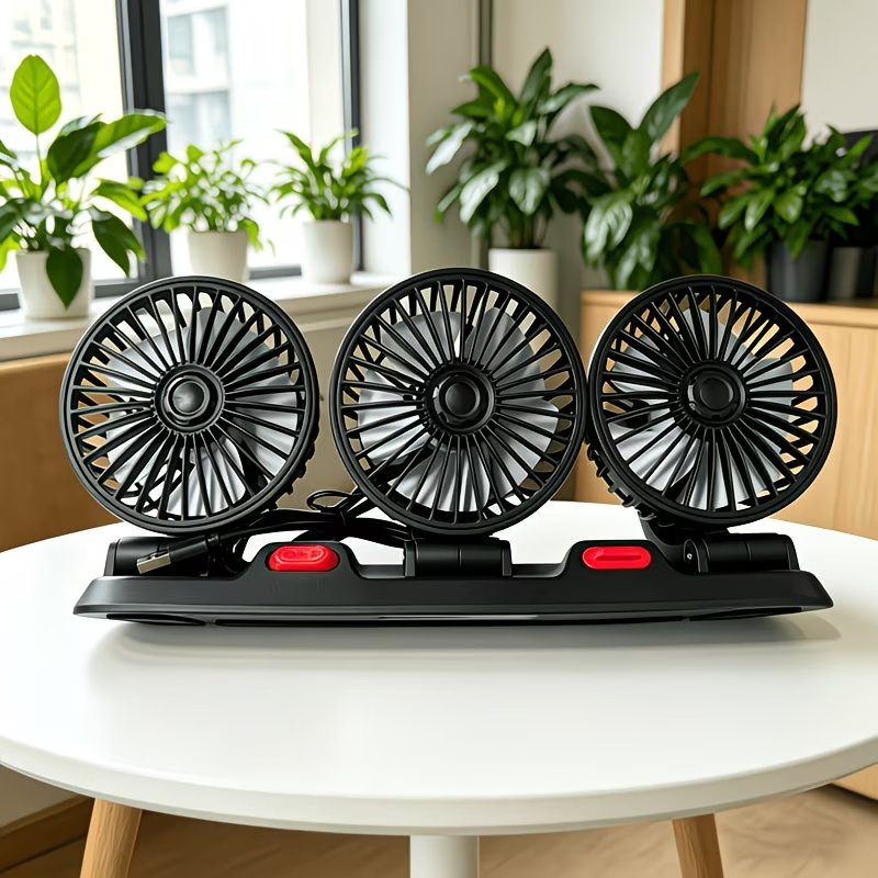 3-Head USB Car Fan 360° Adjustable 12/24V