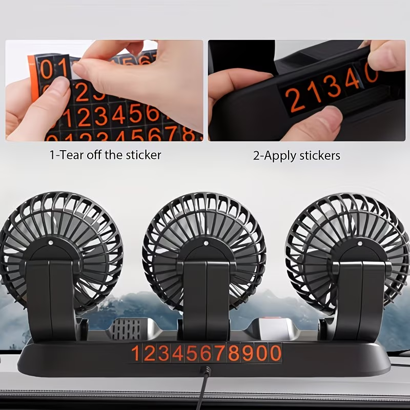 3-Head USB Car Fan 360° Adjustable 12/24V