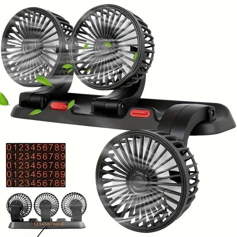 3-Head USB Car Fan 360° Adjustable 12/24V