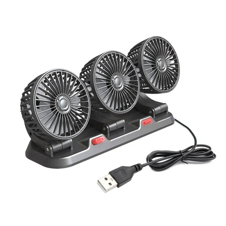 3-Head USB Car Fan 360° Adjustable 12/24V
