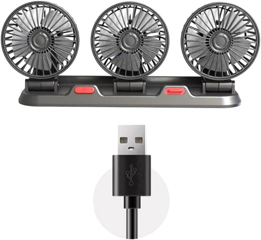 3-Head USB Car Fan 360° Adjustable 12/24V