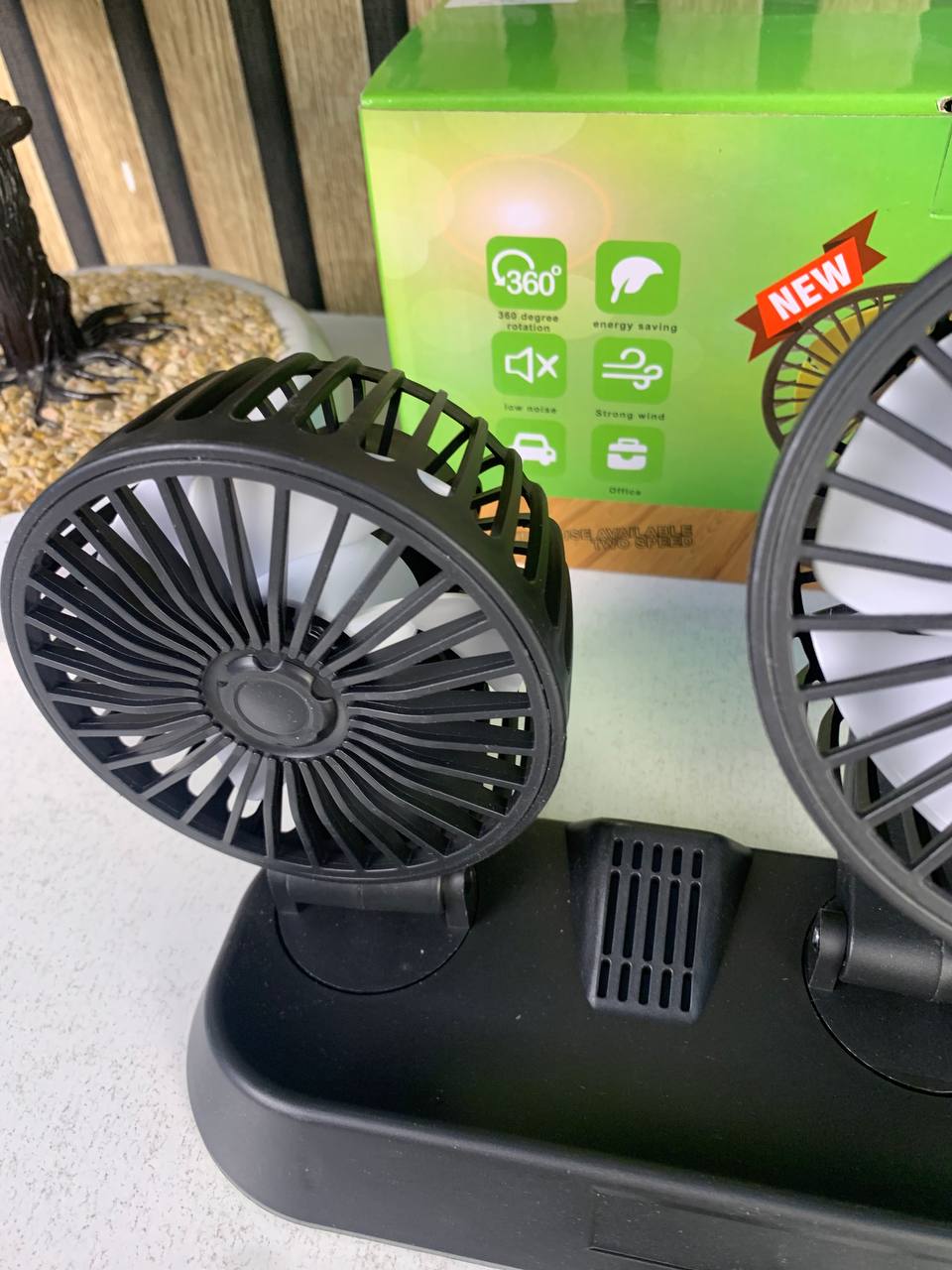 3-Head USB Car Fan 360° Adjustable 12/24V