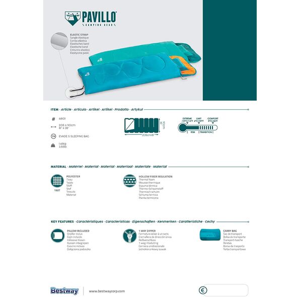 Pavillo Sleeping Bag with Inflatable Pillow Bestway 205x90cm 68101