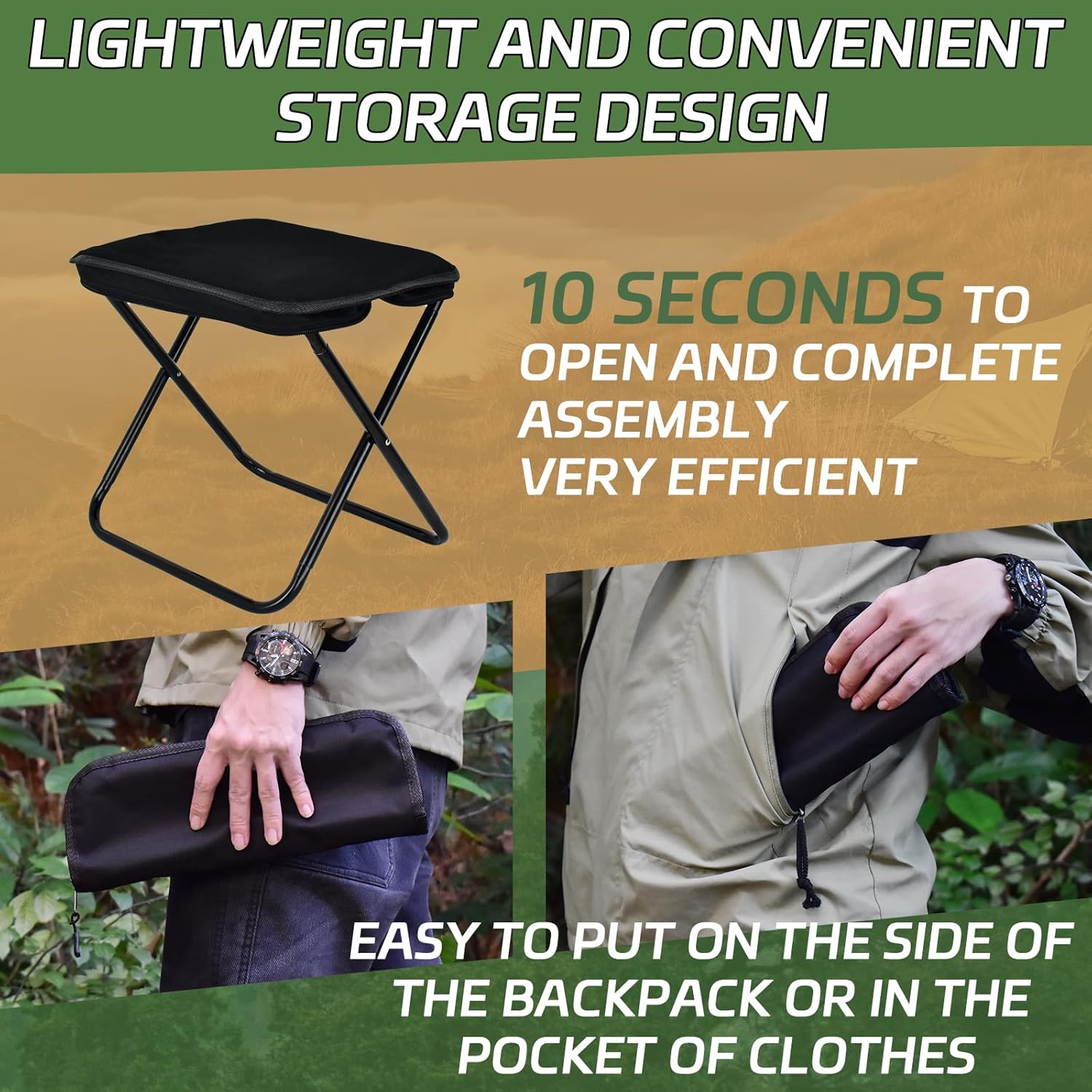 Tabouret de camping pliable ultra-léger