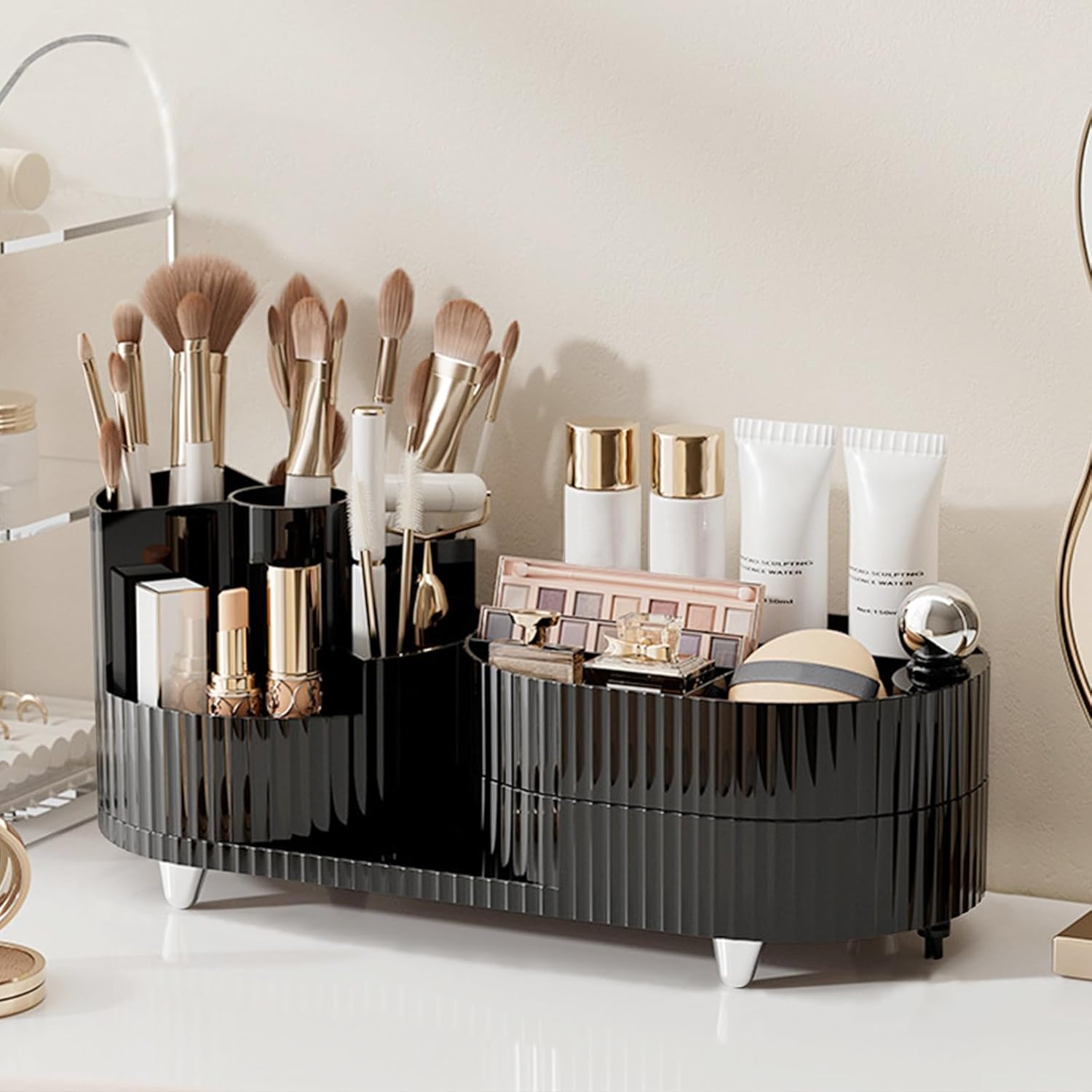 360° Rotating Makeup Organizer with Two Zones