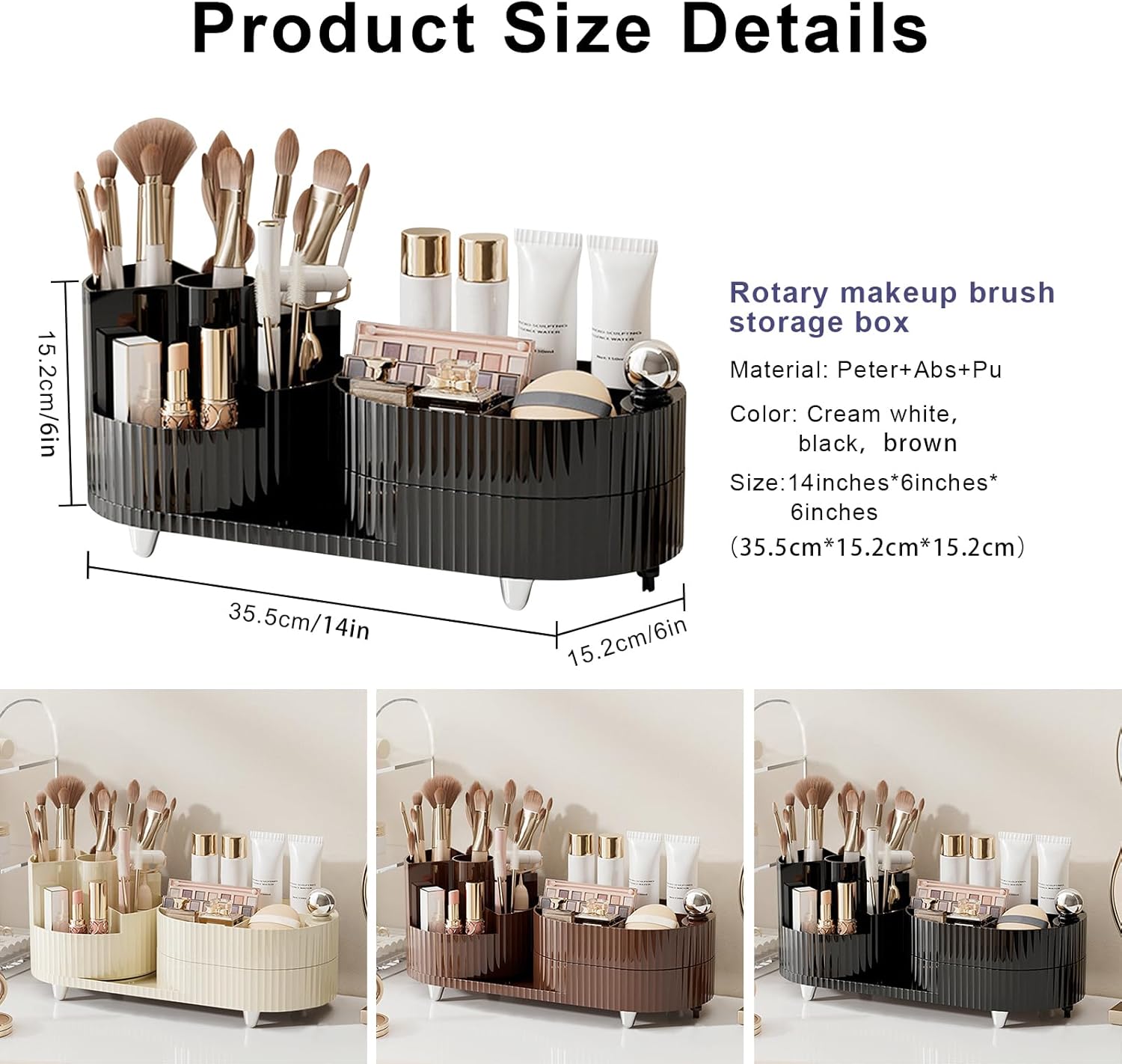 360° Rotating Makeup Organizer with Two Zones