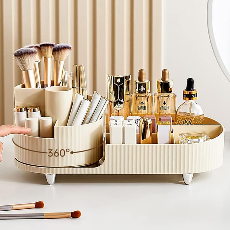 360° Rotating Makeup Organizer with Two Zones