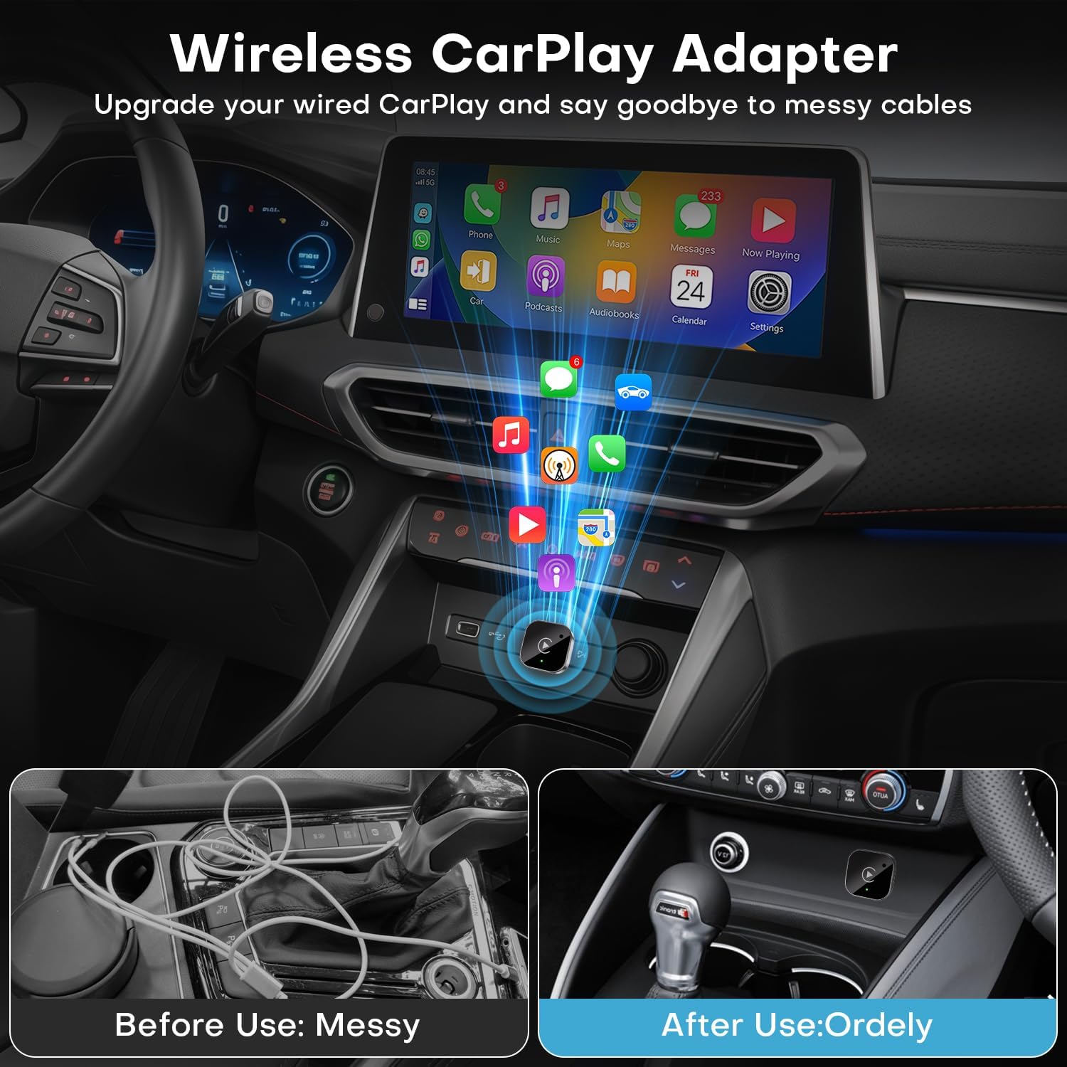 2-in-1 Wireless CarPlay and Android Auto Car Adapter