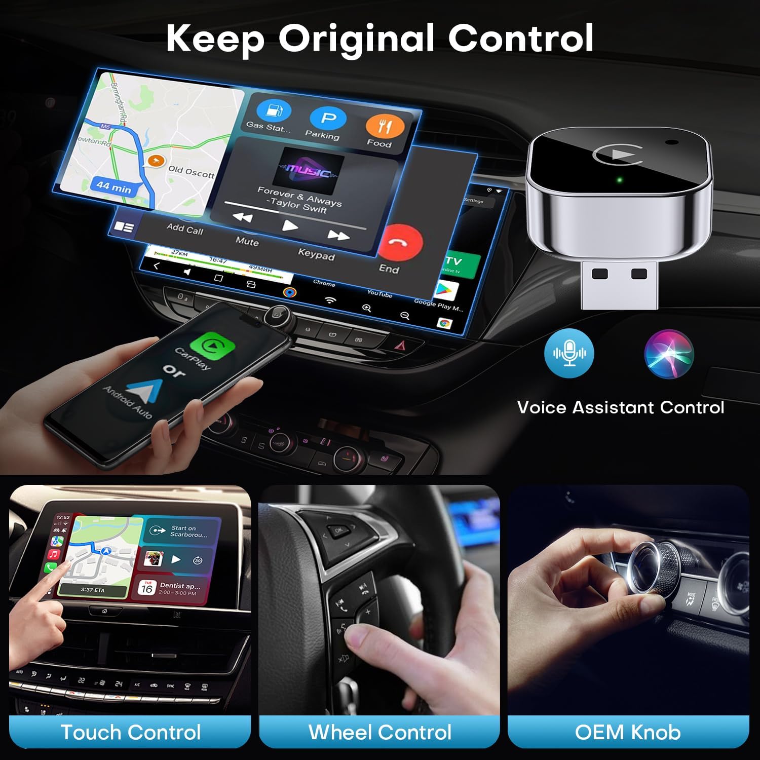 2-in-1 Wireless CarPlay and Android Auto Car Adapter