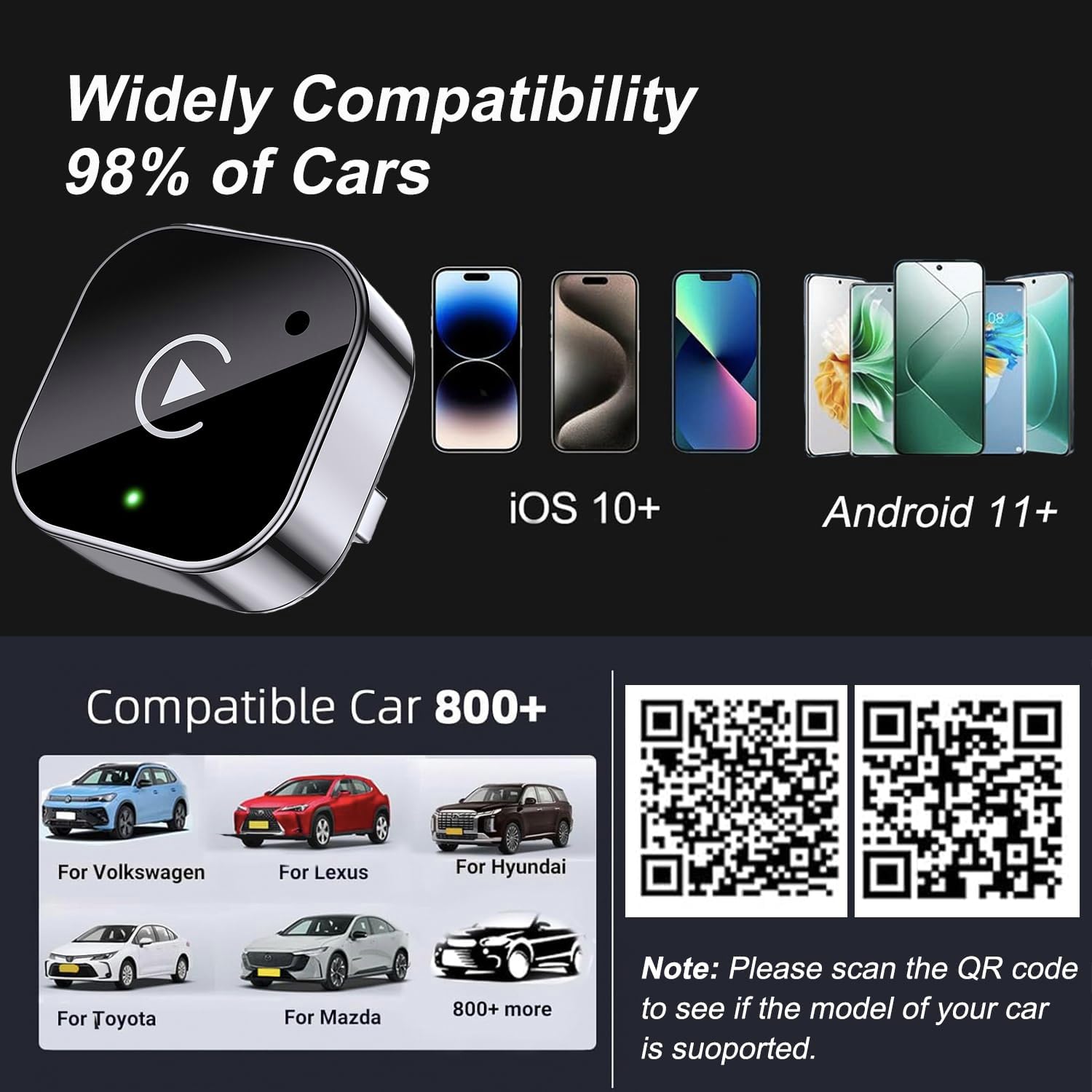 2-in-1 Wireless CarPlay and Android Auto Car Adapter